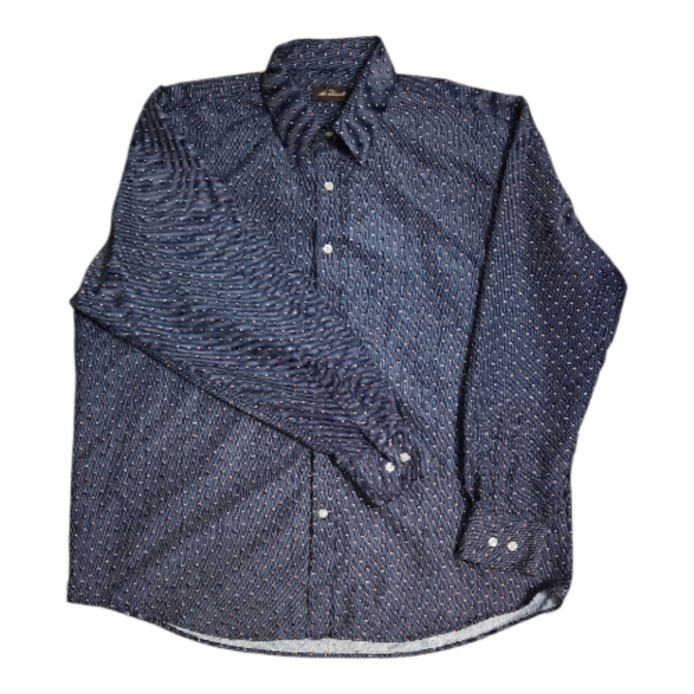 Alberto Damelli Navy Blue White Geometric Dot Long Sleeve Button Up